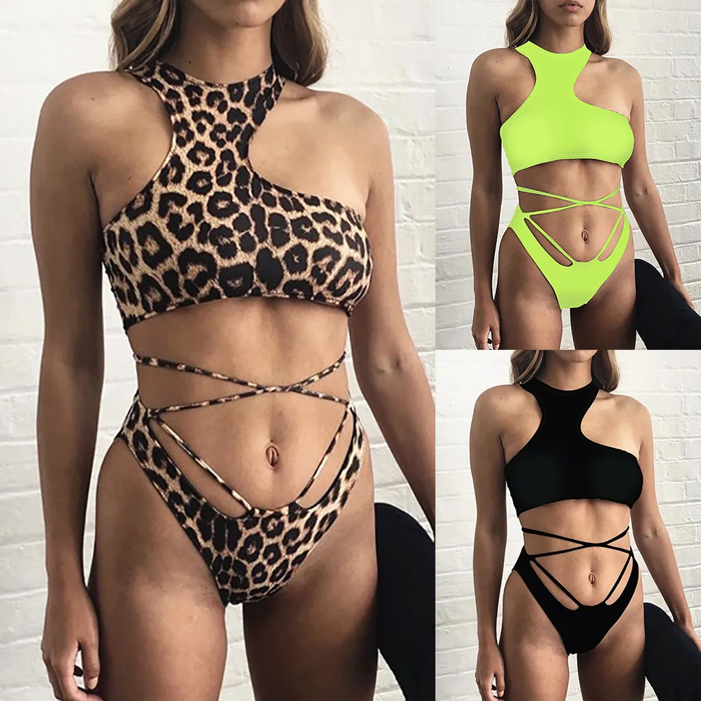Лето 2019 женские бикини сплошной/леопардовый купальник заполненный бюстгальтер