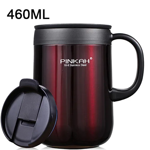 460ML Coffee 350 мл/460 мл креативный термос с двойной крышкой кофейная кружка из нержавеющей стали Термокружка вакуумная колба с ручкой для путешествий Кофе термо - Цвет: 460ML Coffee