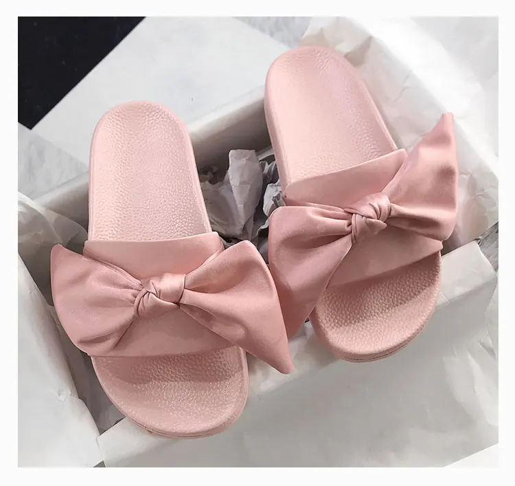 Женские шелковые Тапочки с бантиком-бабочкой однотонные женские туфли на