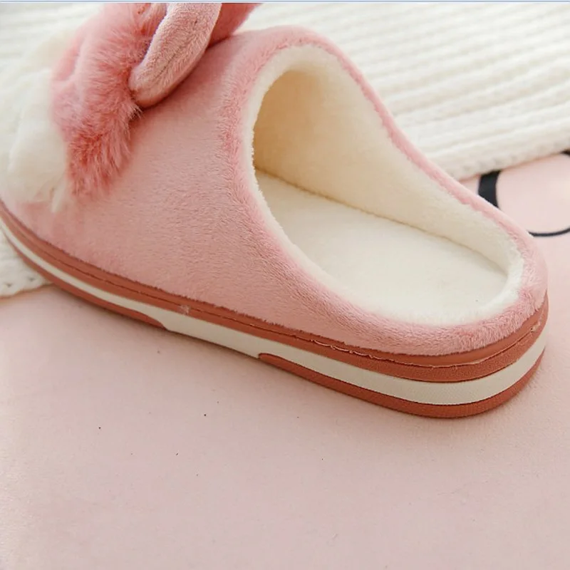 Женские домашние хлопковые тапочки Дамская зимняя нескользящая обувь с кроликом