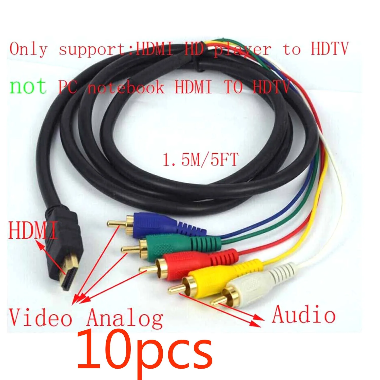 10 шт. HDMI штекер к 5 RCA RGB Аудио Видео AV компонентный кабель позолоченный|Кабели для