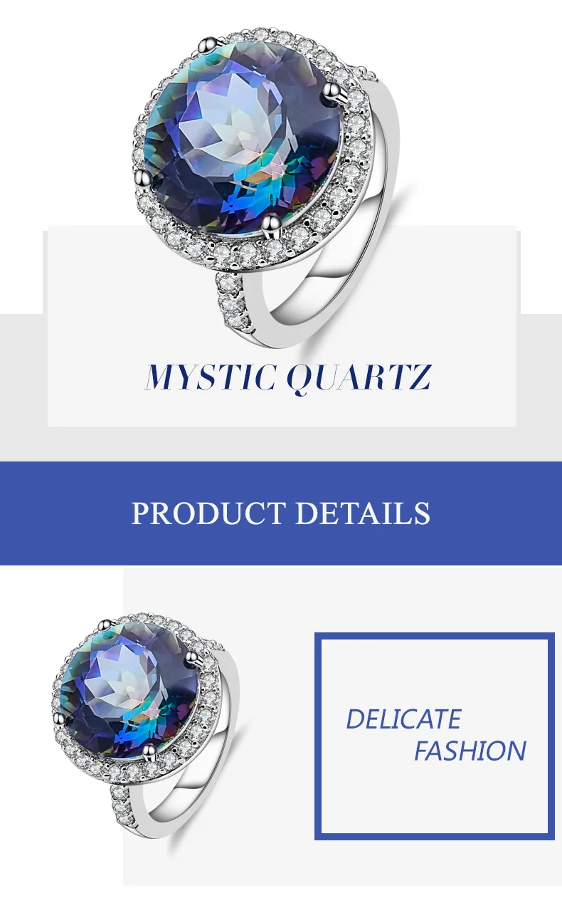 Gem's Balle 13.0Ct натуральный голубой Мистический Кварц 925 серебро коктейльные кольца ювелирные украшения для женщин Свадьба Помолвка