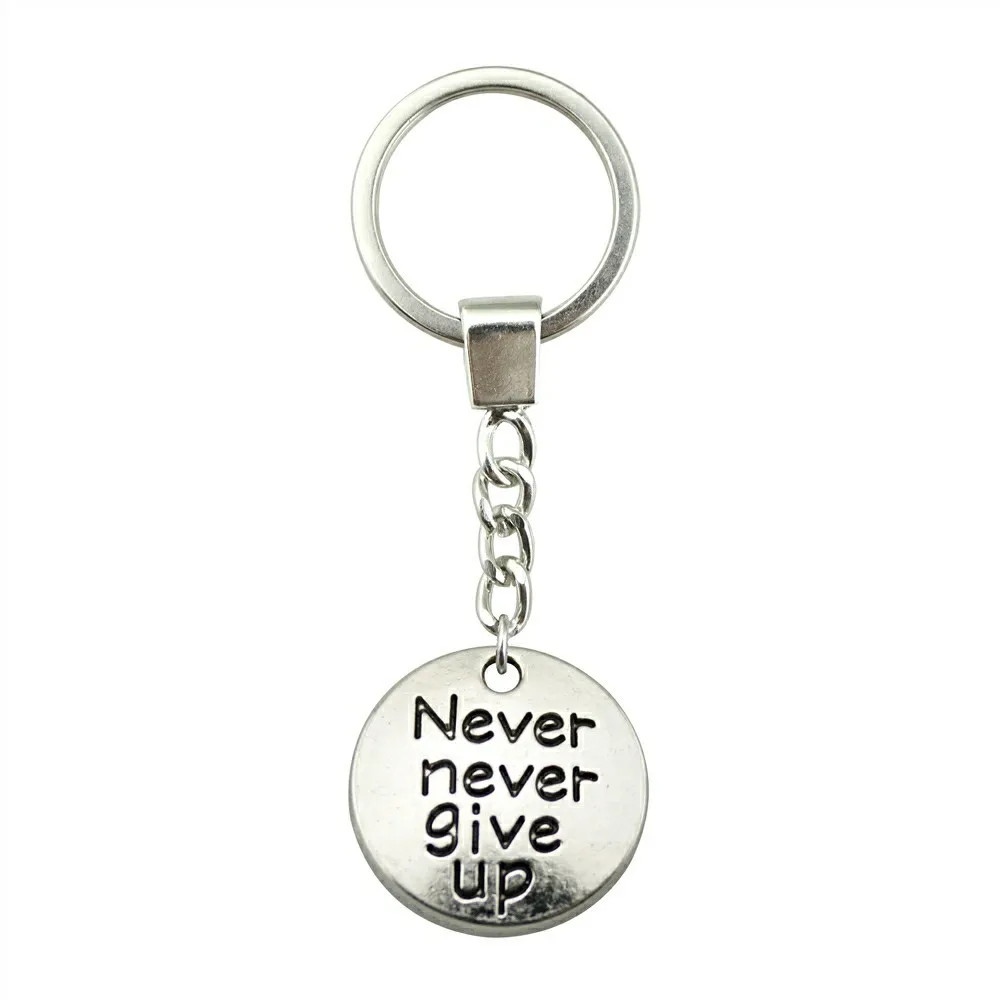 Кольцо для ключей 20x20 мм никогда не &quotNever Give Up&quot бирка античное серебро Цвет Для