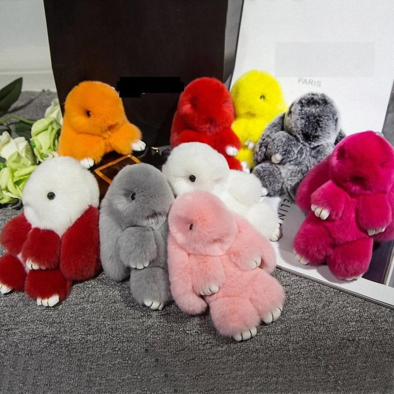 18 cmex мех кролика брелок Подвеска сумка CarCharmCuteMini кролик игрушка кукла Настоящий мех брелки женская сумка KeychainFo-K015-llightblue