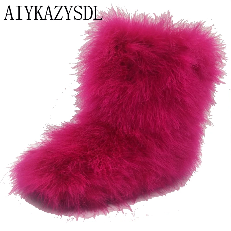 Женские зимние ботинки AIYKAZYSDL из натурального ворса страусиные перья меховые на