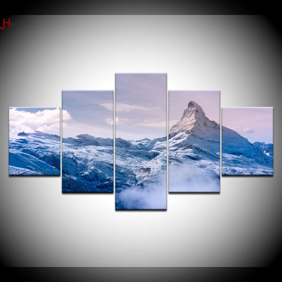 

HD Prints Poster Modular Canvas Pictures 5 Pieces Snow Mountains Landscape Paintings Wall Art Framework Modern Decor Living Room