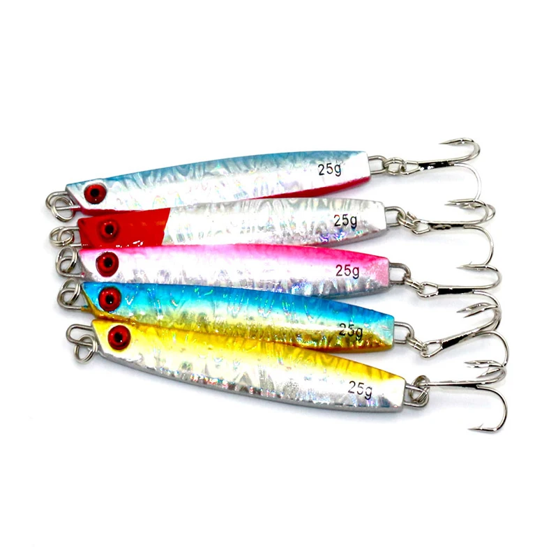 

5PCS 8CM 25g Fishing Spoon Lure Metal Jig Lure Slice Jigbait spoon Treble Hook Spinner baits Free shipping