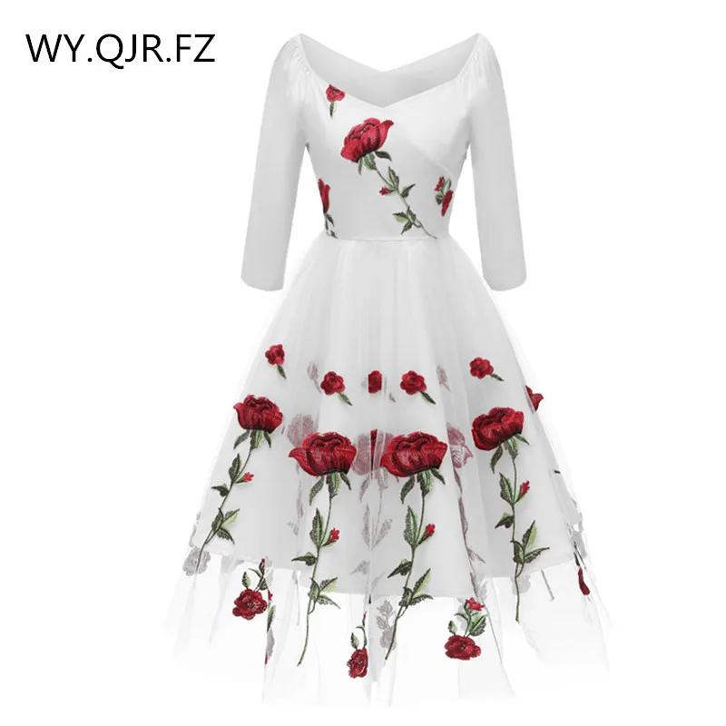 Кружевные вышитые Белые Черные Короткие вечерние платья CD-1657 # вечернее платье