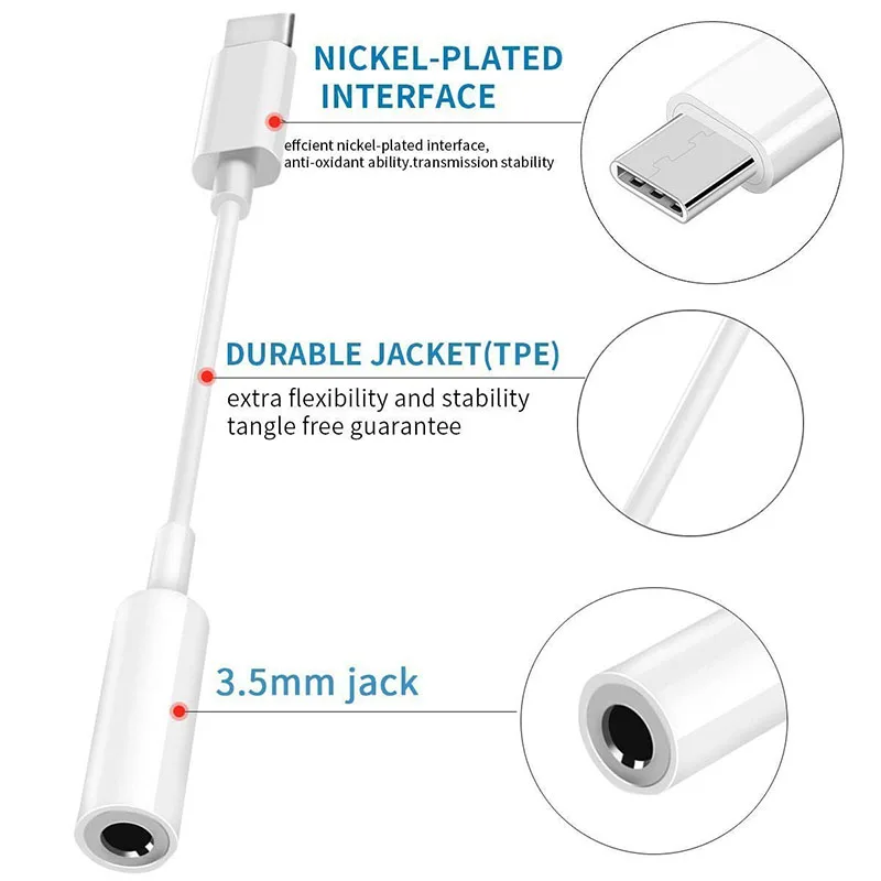 usb c to 3.5mm Earphone cable Adapter DAC audio HIFI ear converter 3.5 audio Jack for iPad pro Google Pixel 3/3 XL/2/ 2XL HUAWEI