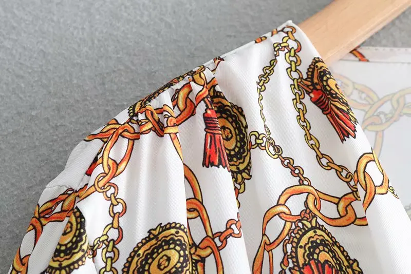 Women sexy v neck chains print casual pleats bodysuit shirt long sleeve siamese blouse chic playsuits femininas blusas |