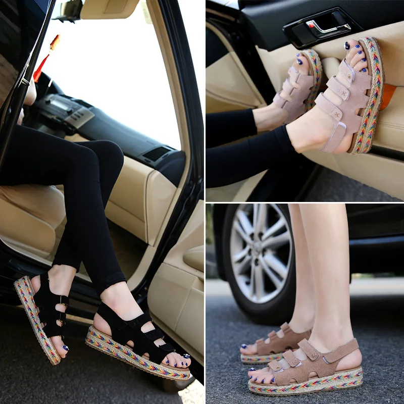 

Koovan Women Thick Bottom Sandals Summer 2019 New Real Leather Platform Outdoor Sandals And Slippers Women's Shoes Hook & loop