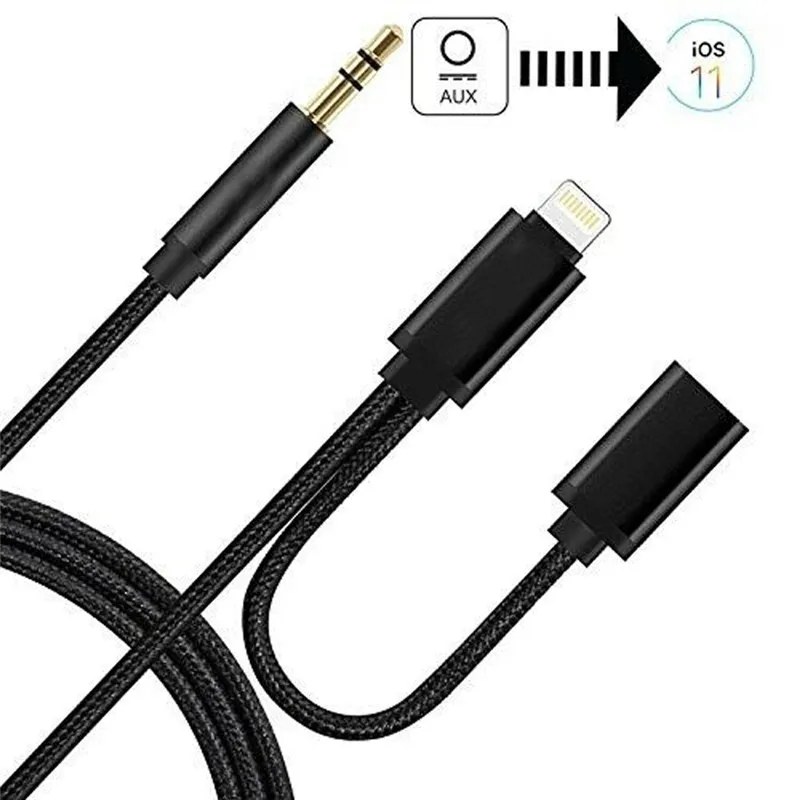 

2in1 Lightning to Aux 3.5mm & Lightning Cable For Apple IPhone 6/6s/6sPlus/7/8/7 Plus/8 Plus/X/Xs/Xr/Xs Max 1M Headphone