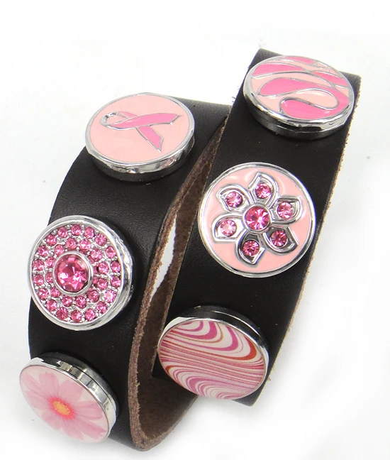 

Бесплатная доставка, розовый кожаный браслет с двойной обмоткой цвета фуксии, стразы металлические пуговицы, кожаный браслет