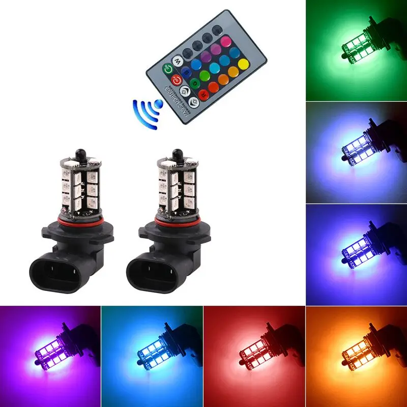 2 шт. H11 RGB светодиодный автомобильный головной светильник 5050 27 SMD противотуманный светильник лампа с пультом дистанционного управления