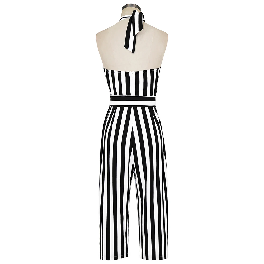 

Women's sexy jumpsuit Bare shoulder Backless Hanging neck Striped Rompers 2018 Summer New Female Cropped pants jumpsuits A2252-1