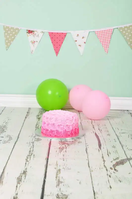 

Light Green Wall White Wood Birthday Vinyl Backdrops for Photography Digital Baby Birthday Backgrounds Studio Pink Cake Props