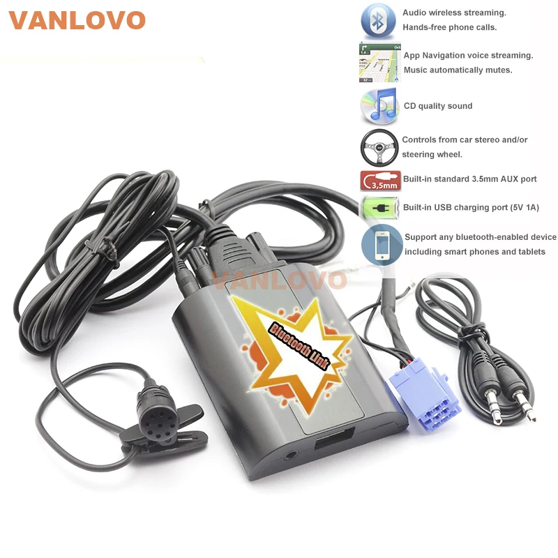 Bluetooth Link Car Kit с Aux in адаптером и USB зарядным устройством для FIAT Pablio Qubo Scudo Sedici Seicento