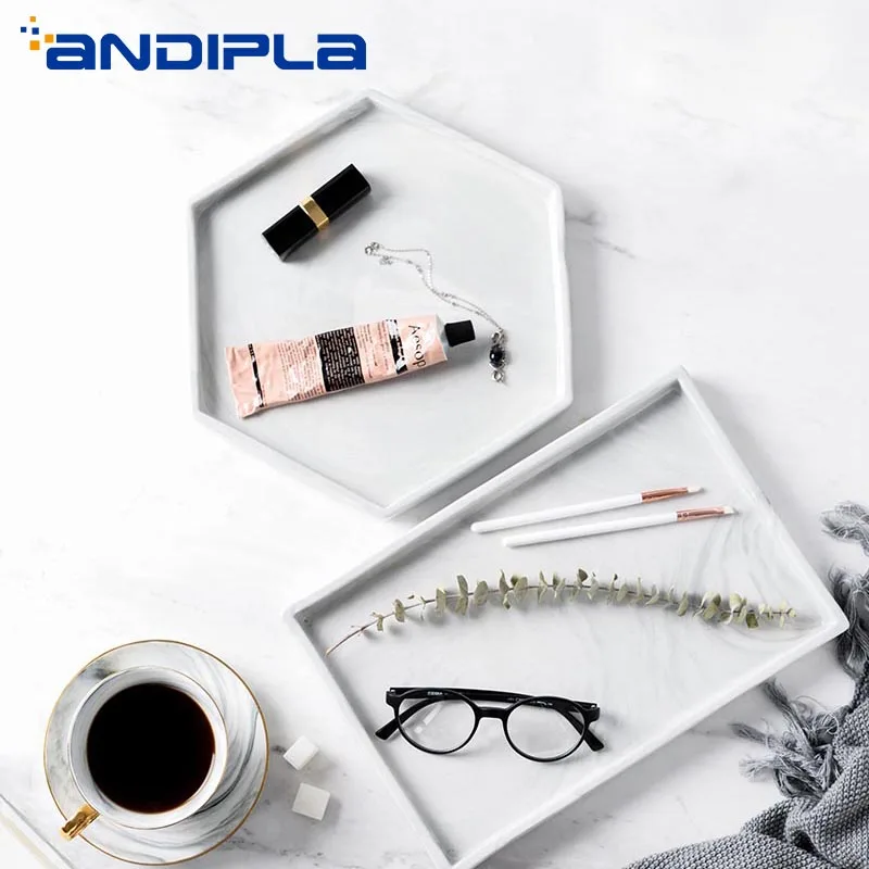 Скандинавский винтажный керамический поднос для стейка Мраморная текстура