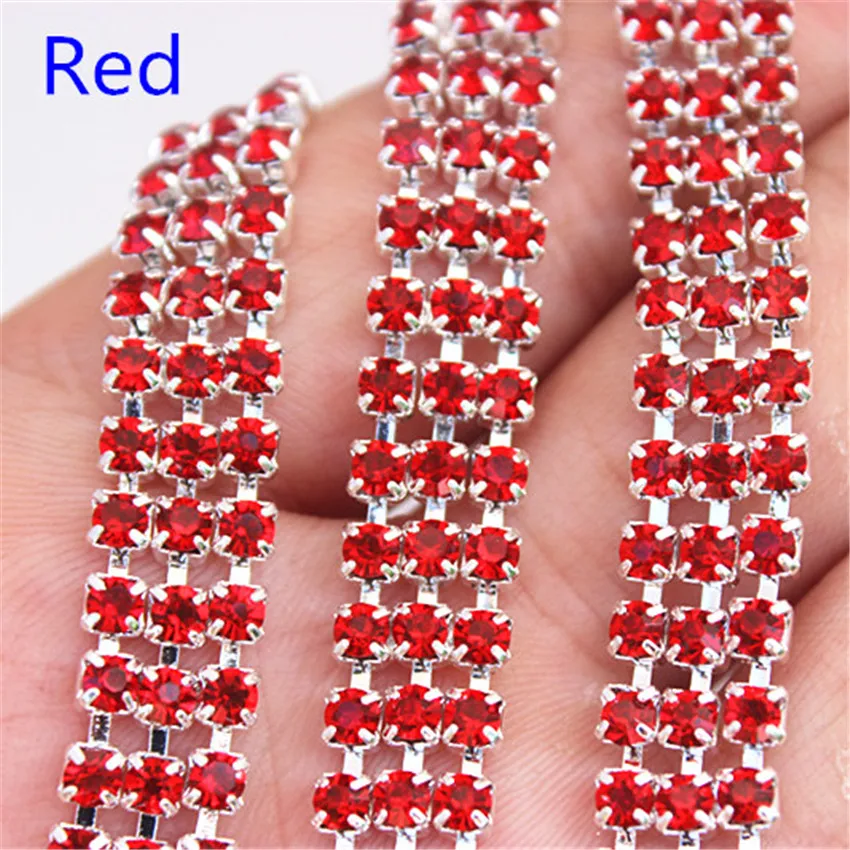 Cong Shao 3mm 1 yard 3 Rows Crystal+Rhinestone Cup Chain Silver Base With Claw Dress Decoration Trim Applique Sew on Shoes 8Y889 | Дом и сад