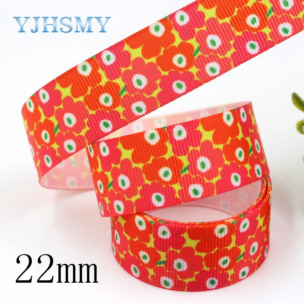 YJHSMY I 19321 662 22 мм 10 ярдов Цветок термопечать ленты grosgrain Бант колпачок DIY аксессуары