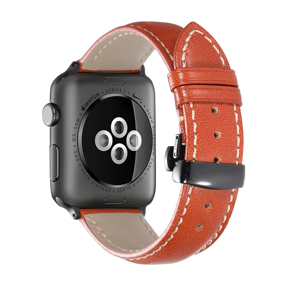 IStrap ремешок из натуральной кожи для Apple Watch 42 мм 38 мм/44 мм 40 мм серия 4 3 2 1 для Apple Watch ремешок iWatch ремешок для часов - Цвет ремешка: Brown white-Black