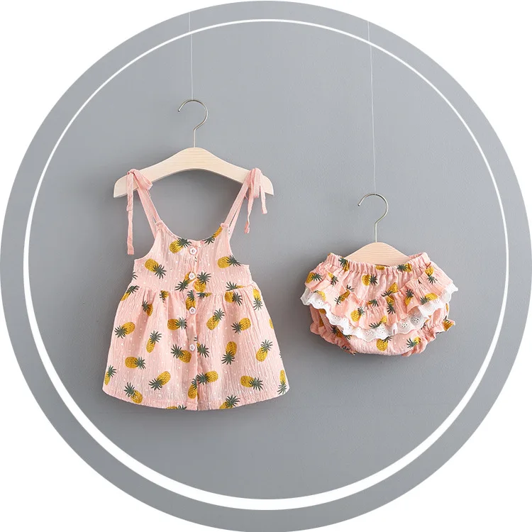 Детская одежда комплект для девочек 2017 г. Летний новый костюм на бретельках