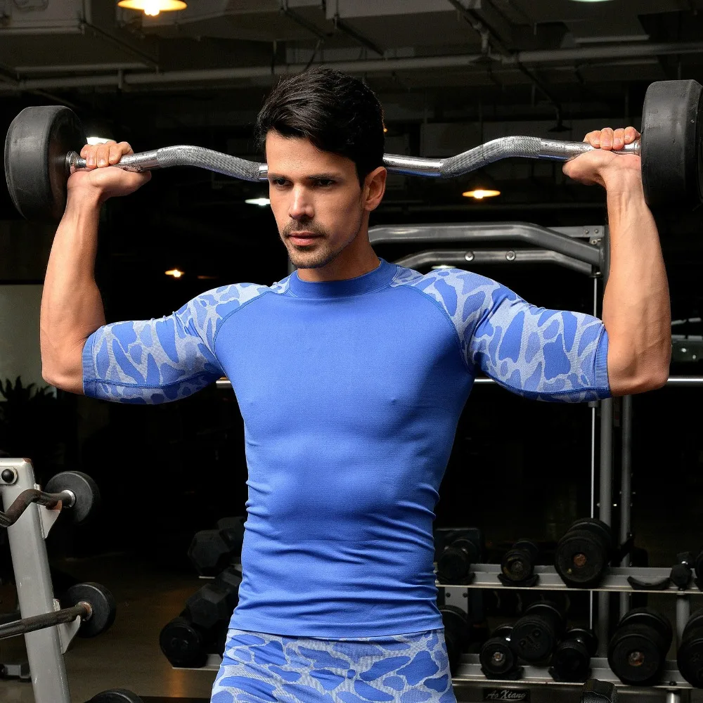 Детектор спорт человек фитнес Мужская рубашка Кроссфит футболка бег дышащий