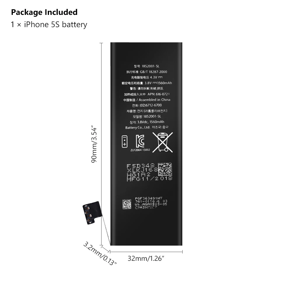 YCDC литиевая Высококачественная реальная емкость 3 8 V 1560mAh батарея для iPhone 5S 5C iPhone5S