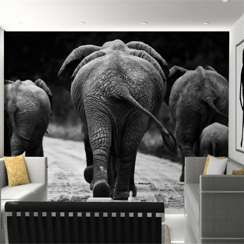 Beibehang HD черно белый слон задние фото обои 3D гостиная спальня декоративные картины