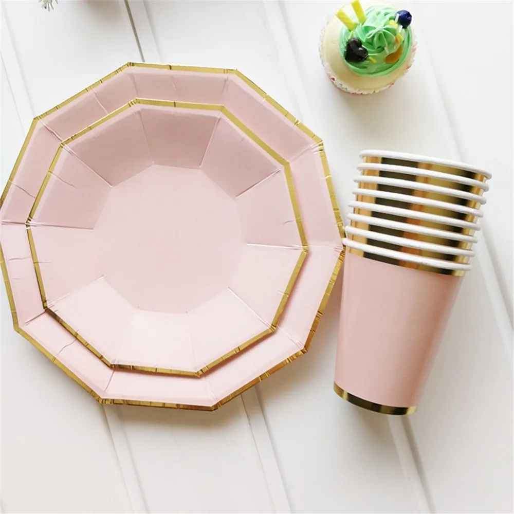 8 шт./компл. розовая одноразовая посуда из золотой фольги рождественские