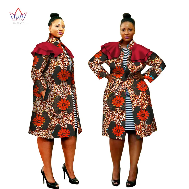 2019 Plus Size African Coat Africa Print Outfits Dashiki Trench For Women Fashion Ruffles Shouler Outwear Lady Top AT1608 | Женская