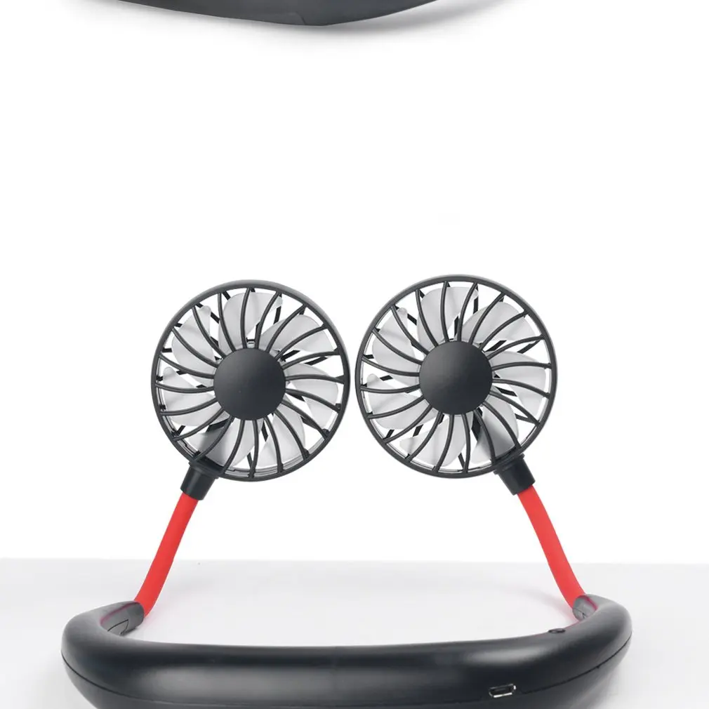 

USB Double Head Hanging Neck Quiet Portable Handheld Electric Fan Air Conditioner Cooler Cooling Fan Summer Desk Table