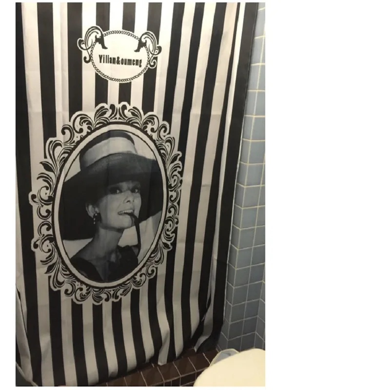 1 шт. винтажная занавеска для душа ванной Одри Хепберн белая и черная полоска