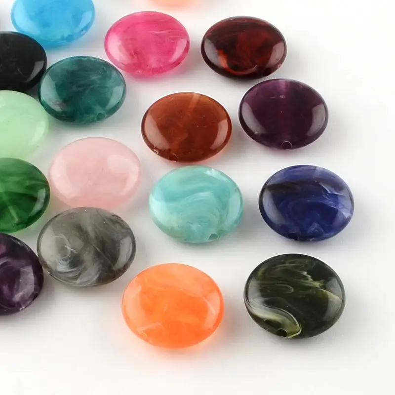 

flat round imitation stone acrylic beads, mixed color, 22x8.5mm, hole: 2mm; about 190pcs/500g