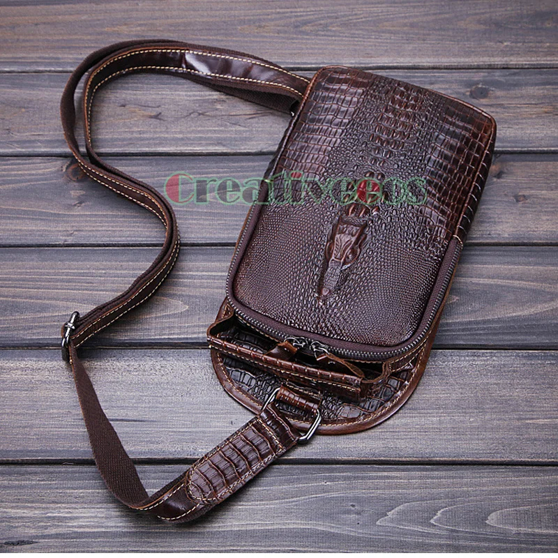 Мужская винтажная дорожная сумка-мессенджер из натуральной кожи с крокодиловым