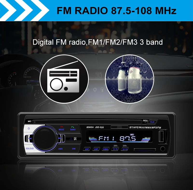24 В Автомобильная магнитола, стерео Bluetooth JSD520, 1 Din, FM, Aux вход, приемник, SD, USB, MP3, ISO разъем, Авторадио, oto teypleri