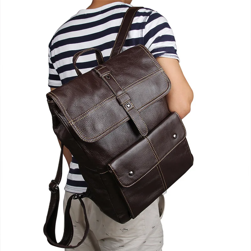 Мужской/женский винтажный рюкзак Nesitu черный/кофейный из натуральной воловьей