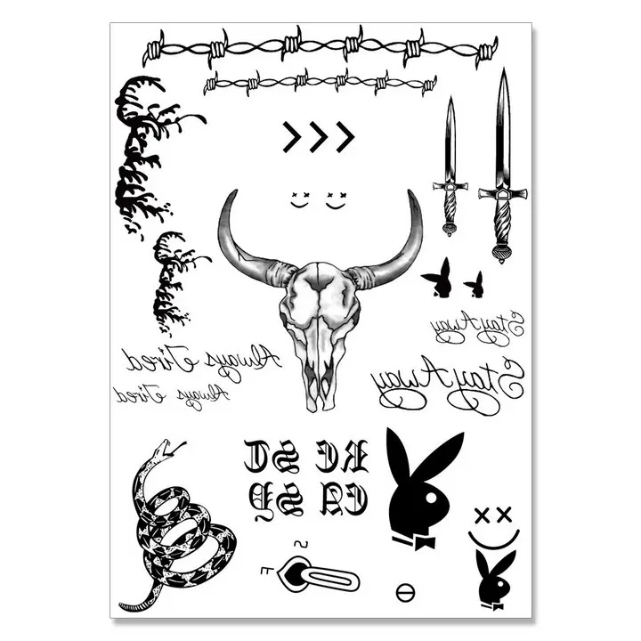 Bull 1 Новинка,, наклейка на лицо в виде Головы Быка На Хэллоуин, временная тату-наклейка на шею, на руку, на тело, с надписью «меч», тату, большой крутой дизайн - Цвет: Bull 1