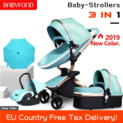 Blue 4 in 1 Фирменная детская коляска, 3 шт.,, 3 в 1, детская коляска, кожа, детская коляска, евро автомобильное кресло, корзина, колыбель для новорожденных, для автомобиля, Aulon - Цвет: Blue 4 in 1