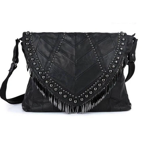 Сумка через плечо для женщин брендовая сумка с заклепками и кисточками|tassel bag|rivet