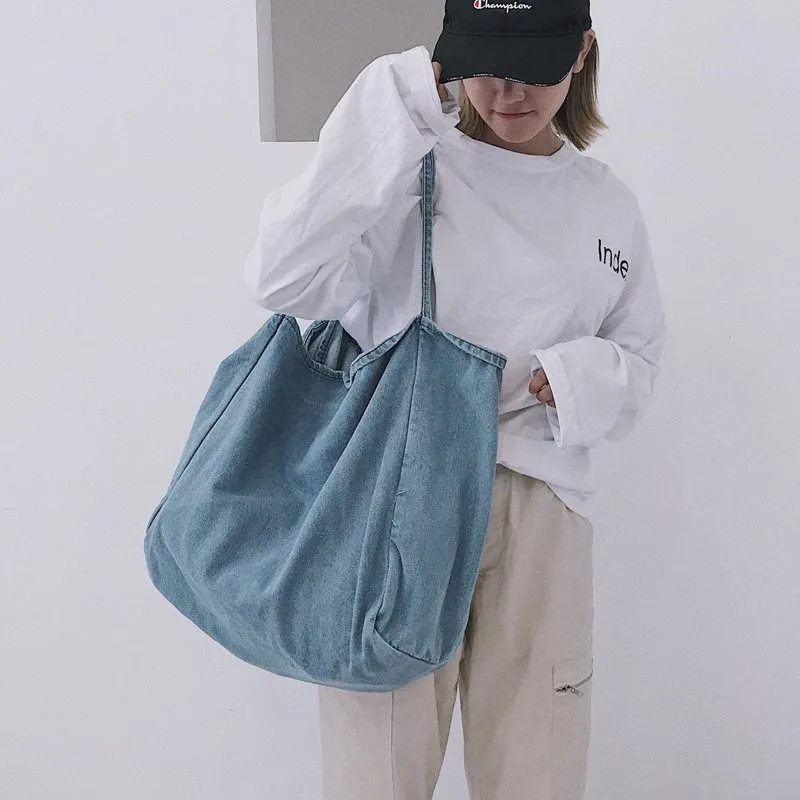 

Big Capacity Denim Cloth Bag Original Design Simple Casual Canvas Beach Bag Women Personality Foldable Big Travel Shopping Bag