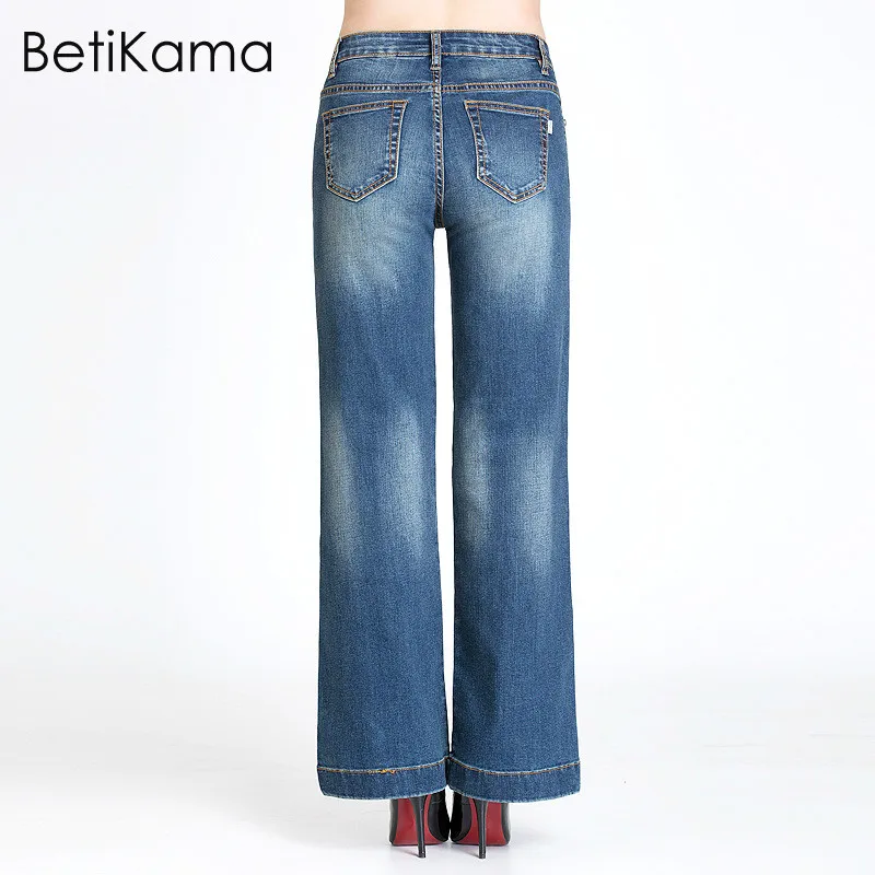 BetiKama S-6XL стрейч деним Женские джинсы с вышивкой 2018 винтажные повседневные Прямые