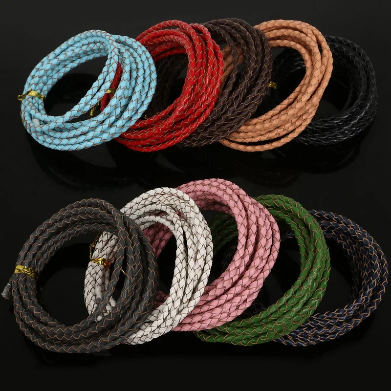 

Dia 2mm 3mm Braided Genuine 2-5Meters Round Cord Real Leather Rope String Cord Rope String Fit Jewelry Findings DIY Craft Making