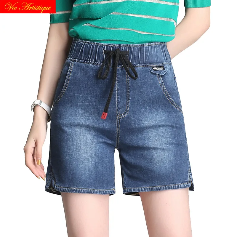 denim jeans blue shorts women's femme ete 2018 summer high waist plus size booty woman ladies sexy casual cotton elastic | Женская