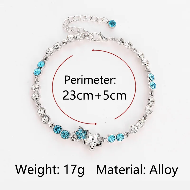 Мода синий Star Для женщин Роскошные браслеты серебро ручной работы канальная
