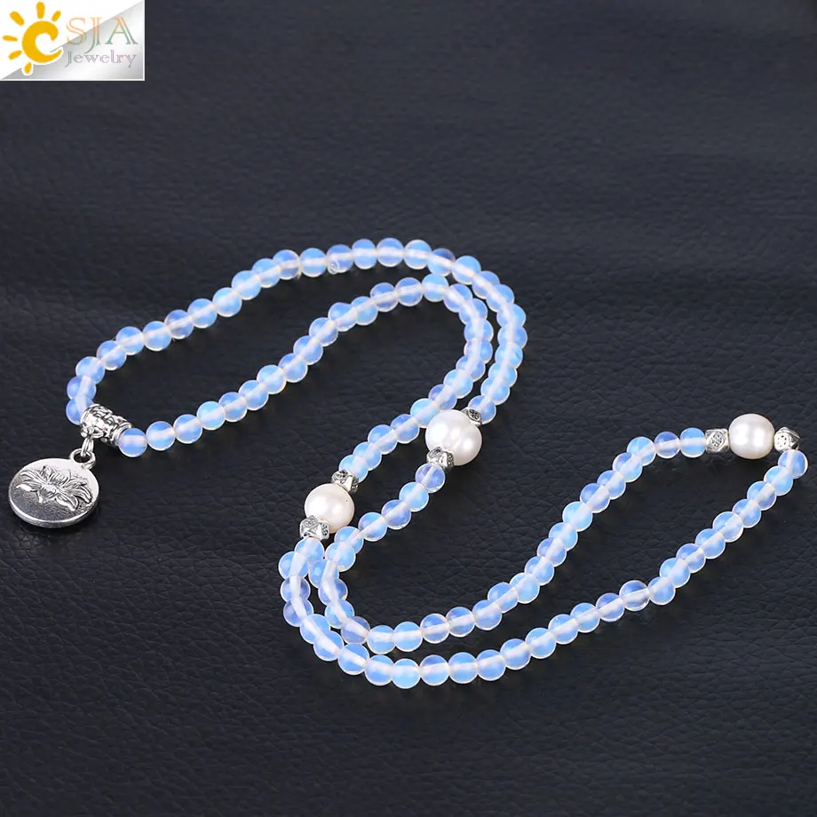 Женский браслет с натуральным камнем CSJA многослойный бусинами кристаллами 4 мм