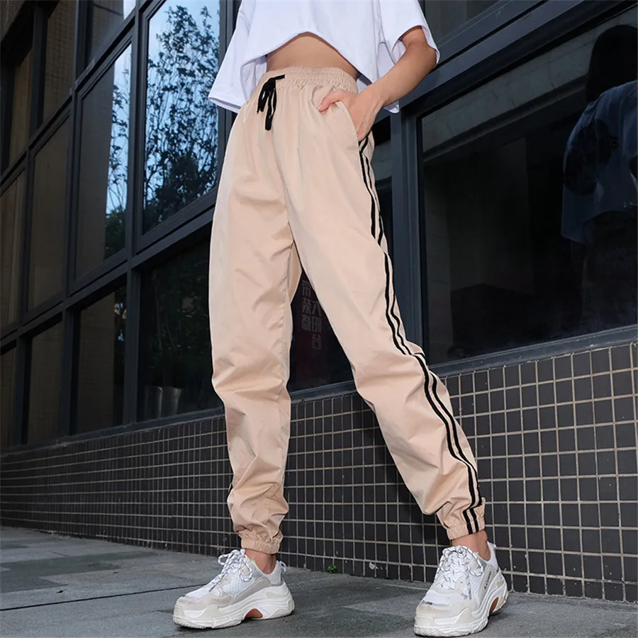 

Casual Pants Women's Sweatpants And Joggers Patchwork Striped Sweat Pants 2019 New Spring Autumn High Waist Trousers