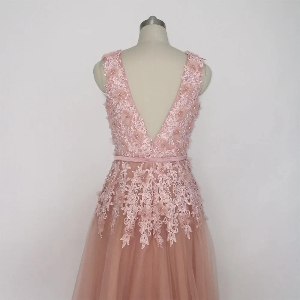 JIERUIZE пыльное розовое винтажное кружевное длинное вечернее платье с аппликацией