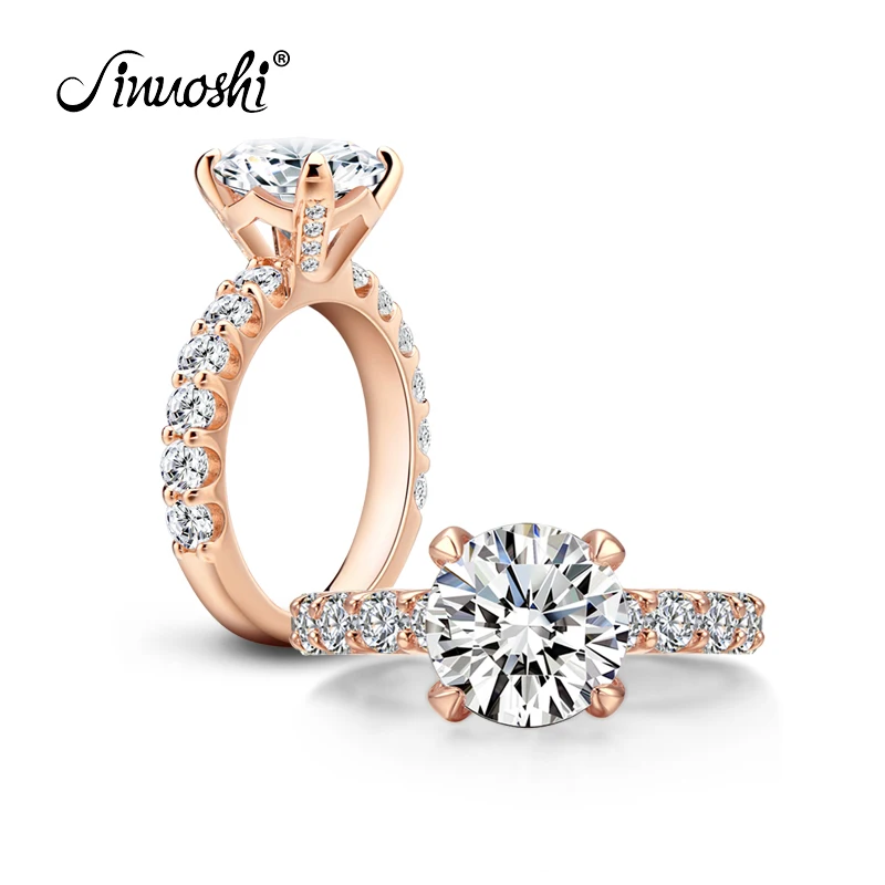 AINOUSHI, 925 пробы, серебряные кольца для женщин, bague femme argent, Обручальные, свадебные, 3 карата, розовое золото, цвет, серебряные ювелирные кольца