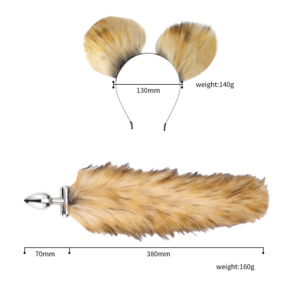 SM Cosplay Adjustable Fox Tail and Cat Ear Aluminium Alloy Butt Plug Artificial Wool 8 Color for BDSM | Красота и здоровье